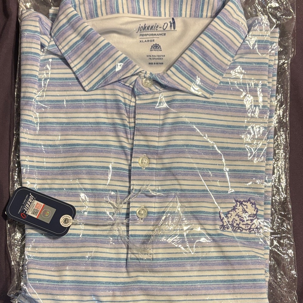 johnnie-O Men's Striped Performance Polo - Light Blue, Lavender, White